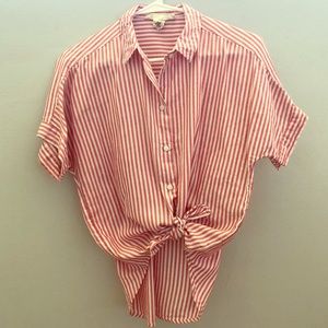 White and red stripe top in cotton, loose fit